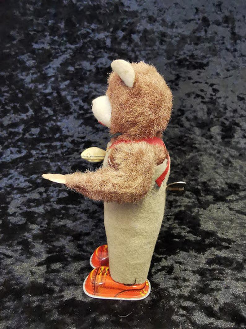 Rare Cubby the Reading Bear mechanical tin wind up toy 1950 Japan Clockwork Tin Plate - Image 4 of 6