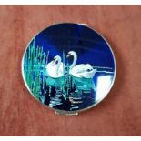 Vintage Stratton Compact with Swan Design with Blue Enamel Background Vintage