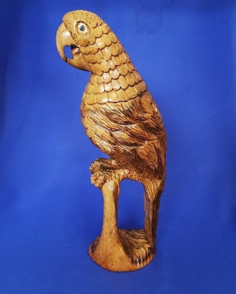 Hand Carved Large Wooden Parrot on Perch - Image 2 of 5