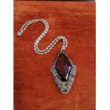 Art Deco Style Pendant Necklace Large Amethyst Coloured Center.