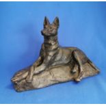 Unusual Hand Carved Slate German Shepherd Reclining Dog Figurine Sculpture Signed