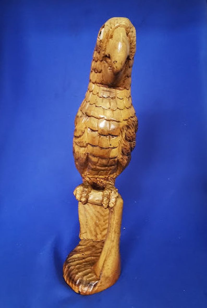 Hand Carved Large Wooden Parrot on Perch - Image 5 of 5