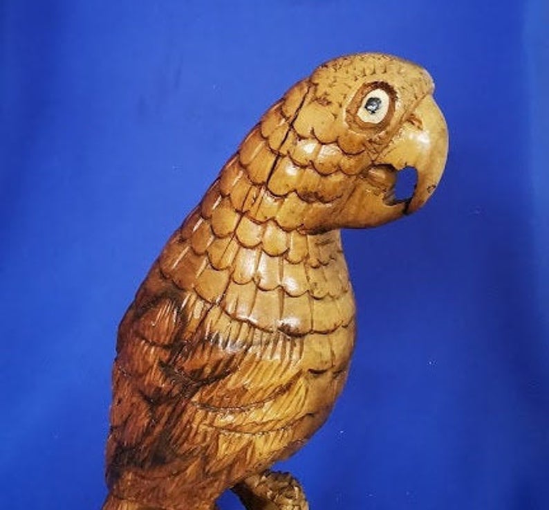 Hand Carved Large Wooden Parrot on Perch - Image 4 of 5