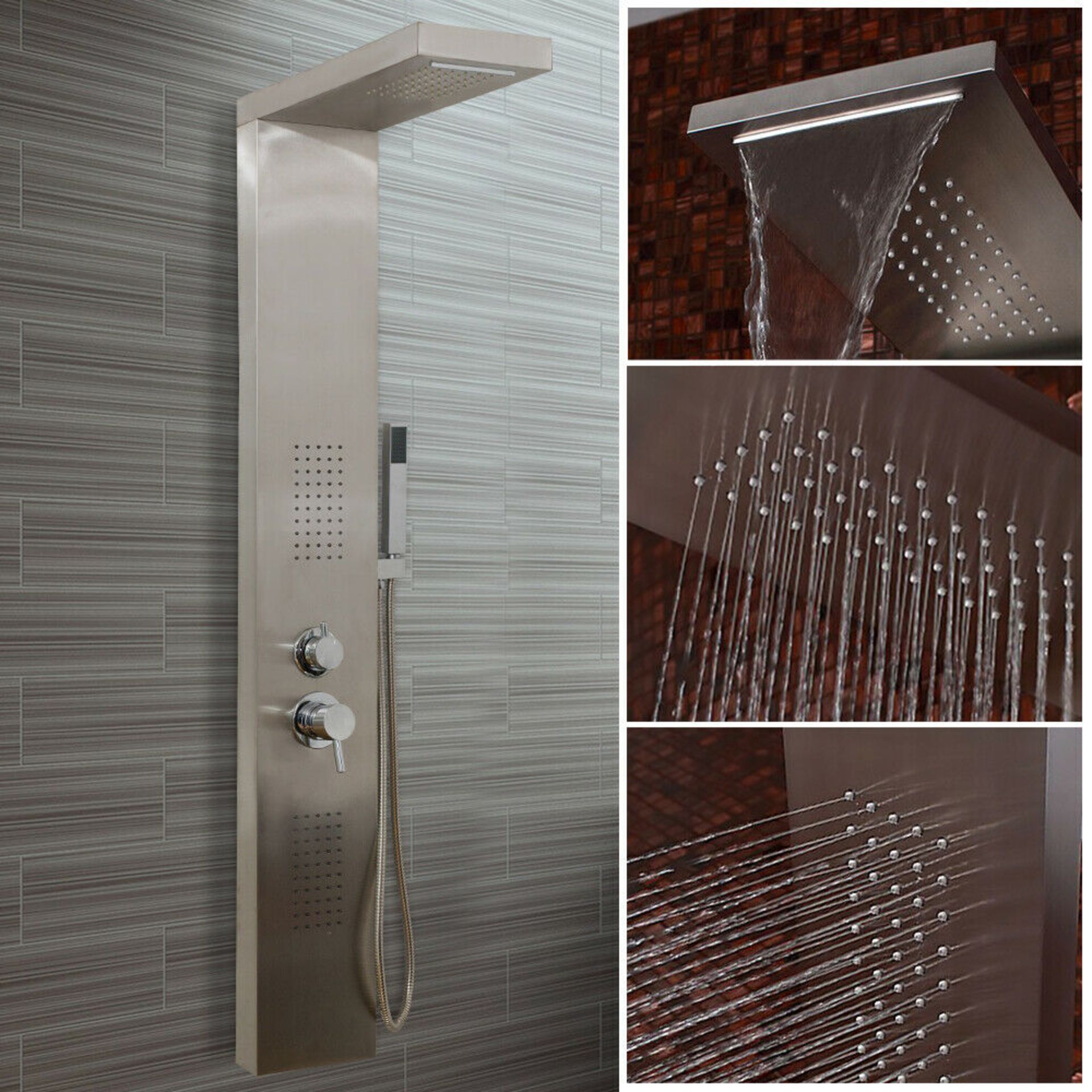 (UR122) Chrome Modern Bathroom Shower Column Tower Panel System With Hand held Massage Jets. ...