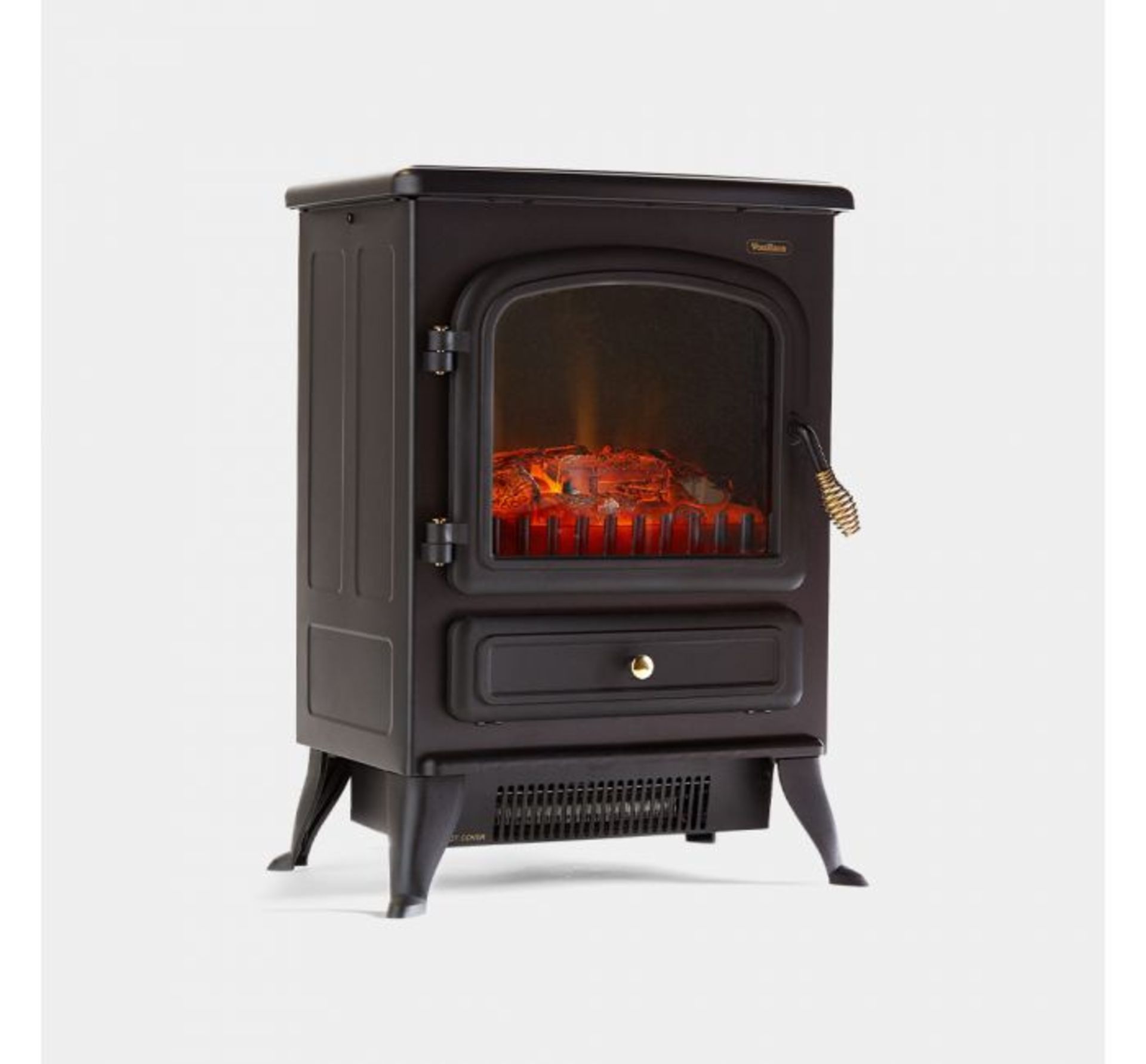 (UR107) 1850W Small Black Stove Heater Freestanding small stove heater with bronze effect hand...