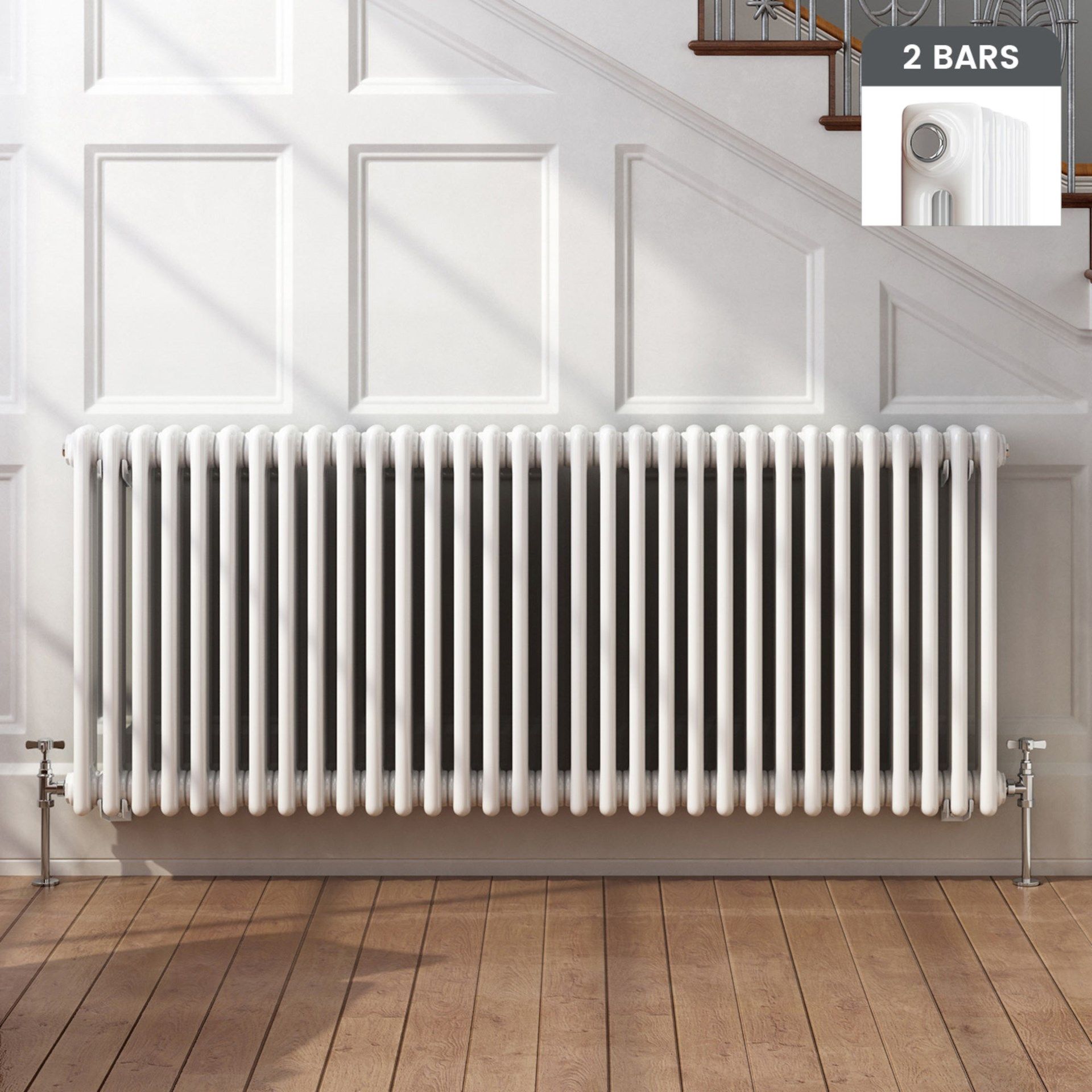 (UR148) 600x1410mm White Double Panel Horizontal Colosseum Traditional Radiator. RRP £552.99. ...