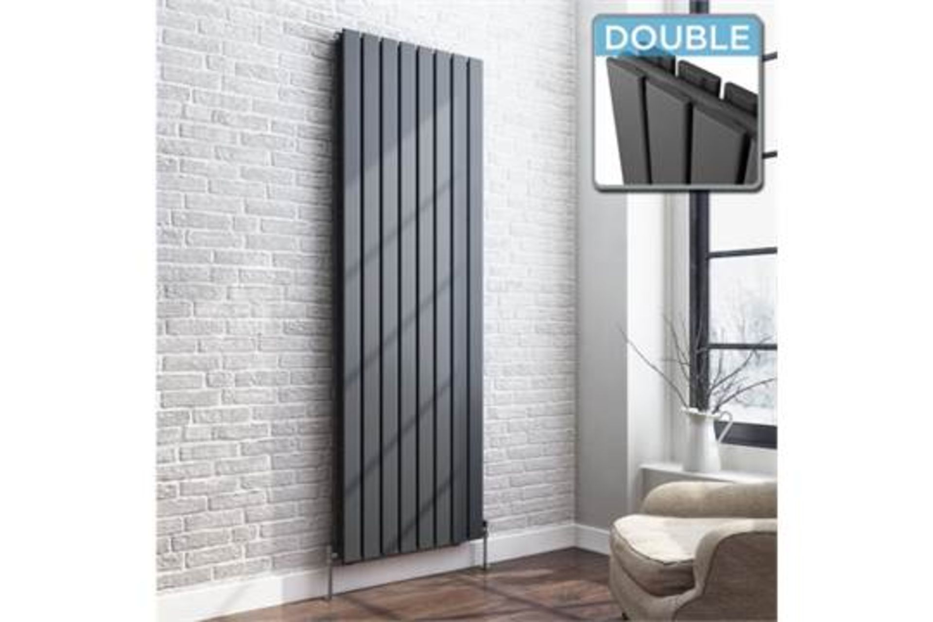 (UR20) 1600x315mm Anthracite Flat Panel Vertical Radiator. RRP £449.99.Ultra-modern in design ...