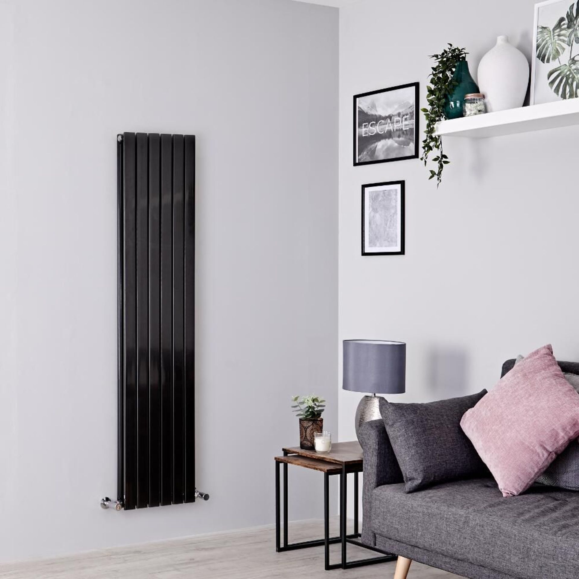 (UR21) 1800x470mm Single Gloss Black Flat Panel Vertical Radiator. RRP £359.99. Featuring a h... - Image 2 of 4