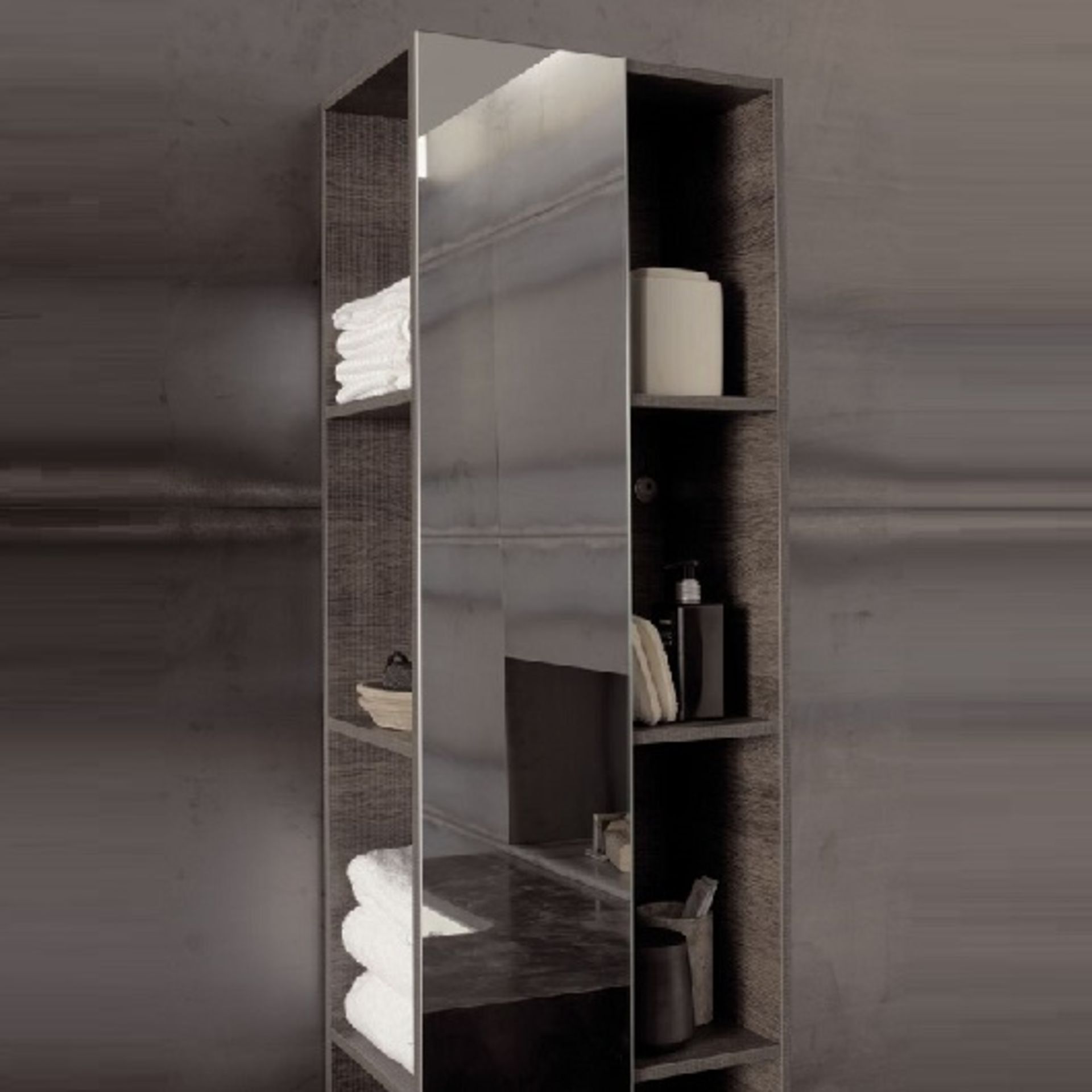 (XL140) Keramag Citterio Grey/Brown Shelves with Mirror Tall Cabinet. RRP £865.99. Wood struc...( - Image 2 of 3