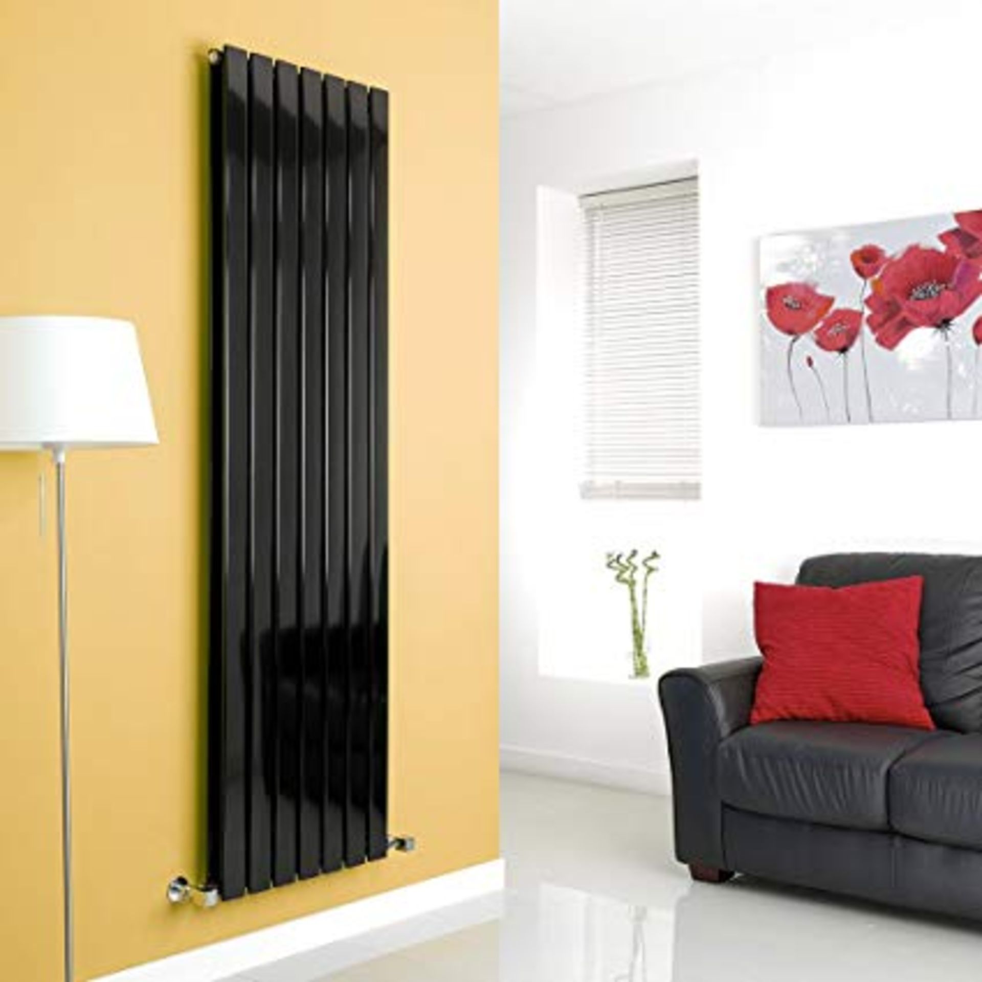 (UR21) 1800x470mm Single Gloss Black Flat Panel Vertical Radiator. RRP £359.99. Featuring a h... - Image 3 of 4