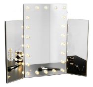 (QP37) Trifold Mirror with Warm LED Lights Large centre mirror with adjustable side mirrors Fra...