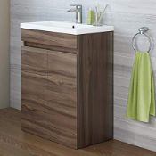 (TT71) Walnut Storage Cabinet & Ceramic Basin Vanity Unit Floor Standing. RRP £499.99 Comes co... (