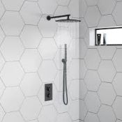 (RC62) Black 200mm Round Stainless Steel Head And Handheld Thermostatic Mixer Shower Kit. RRP ?...