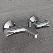 (RC131) Chrome Thermostatic Exposed Shower Bar Mixer Diverter Valve + Bath Filler Tap Chrome p...