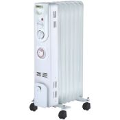 (RC89) 7 Fin Oil Filled Radiator 1500W. Thermostat Control 3 Heat Settings. 64x24cm.