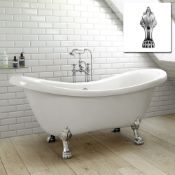 (RC3) 1600x700mm Cambridge traditional roll top double slipper bath with 'dragon feet' legs. RR...