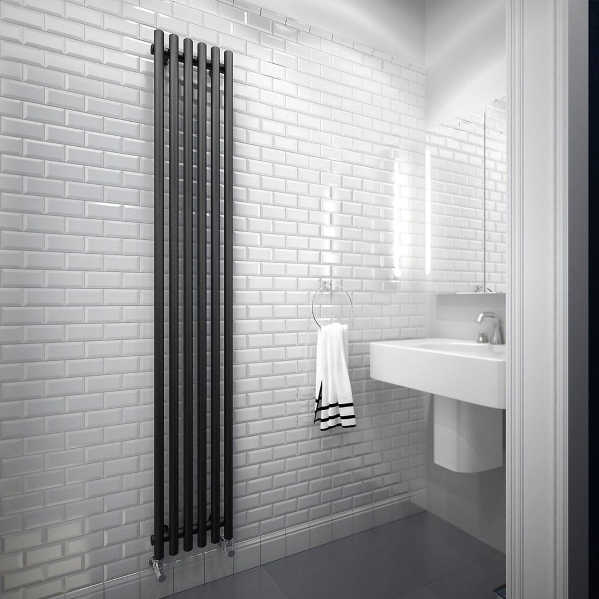 (HM13) 1800x490mm Terma Tune Vertical Designer radiator Metallic black Matt. RRP £479.99. Disc...