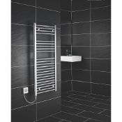 (HM139) 1100x500mm FLOMASTA FLAT ELECTRIC TOWEL RADIATOR CHROME. RRP £119.99. Electrical insta...