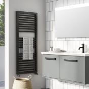 (HM135) 1100x500mm Matt Black Towel Rail Radiator. RRP £219.99. Flat Front Matt Steel Constru...