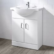 (HM142) 550mm Quartz Gloss White Built In Basin Cabinet. RRP £349.99.Comes complete with basi...