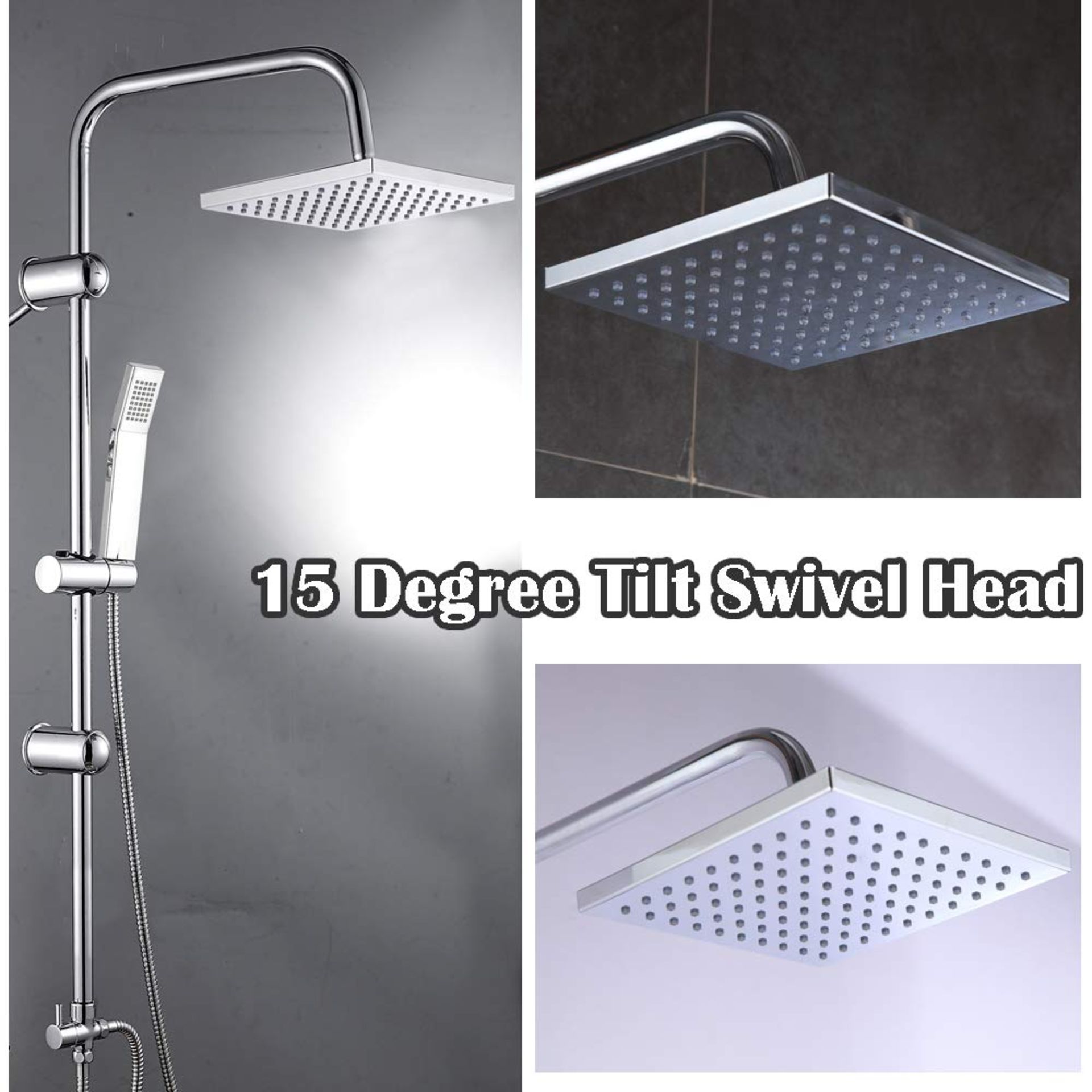 (XL120) Modern Chrome Riser Rail Mixer Square Shower Head Kit for Bathroom. Exceptional Build Q...( - Image 3 of 3
