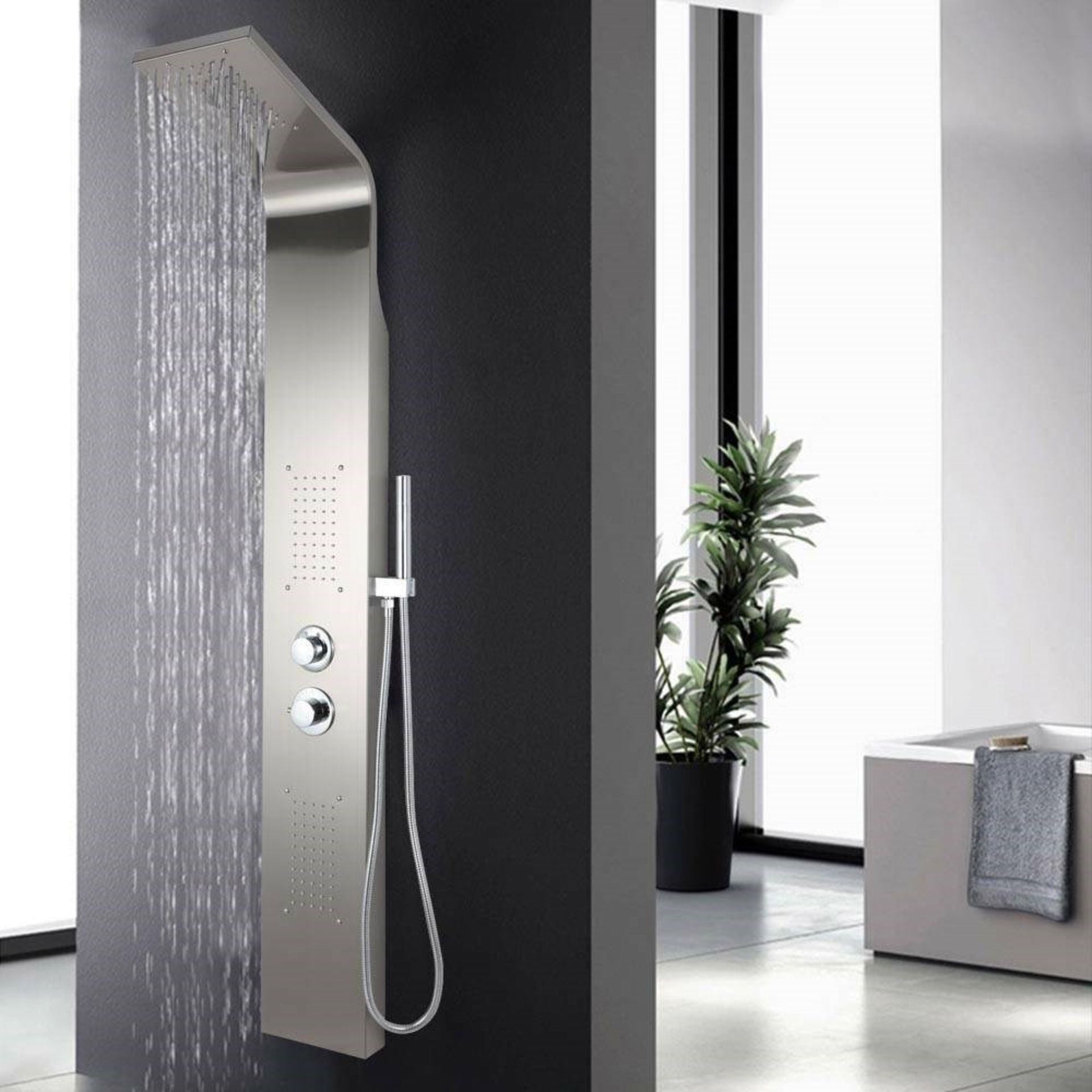 (DE41) Chrome Modern Bathroom Shower Column Tower Panel System With Hand held Massage Jets. RRP... - Image 2 of 4