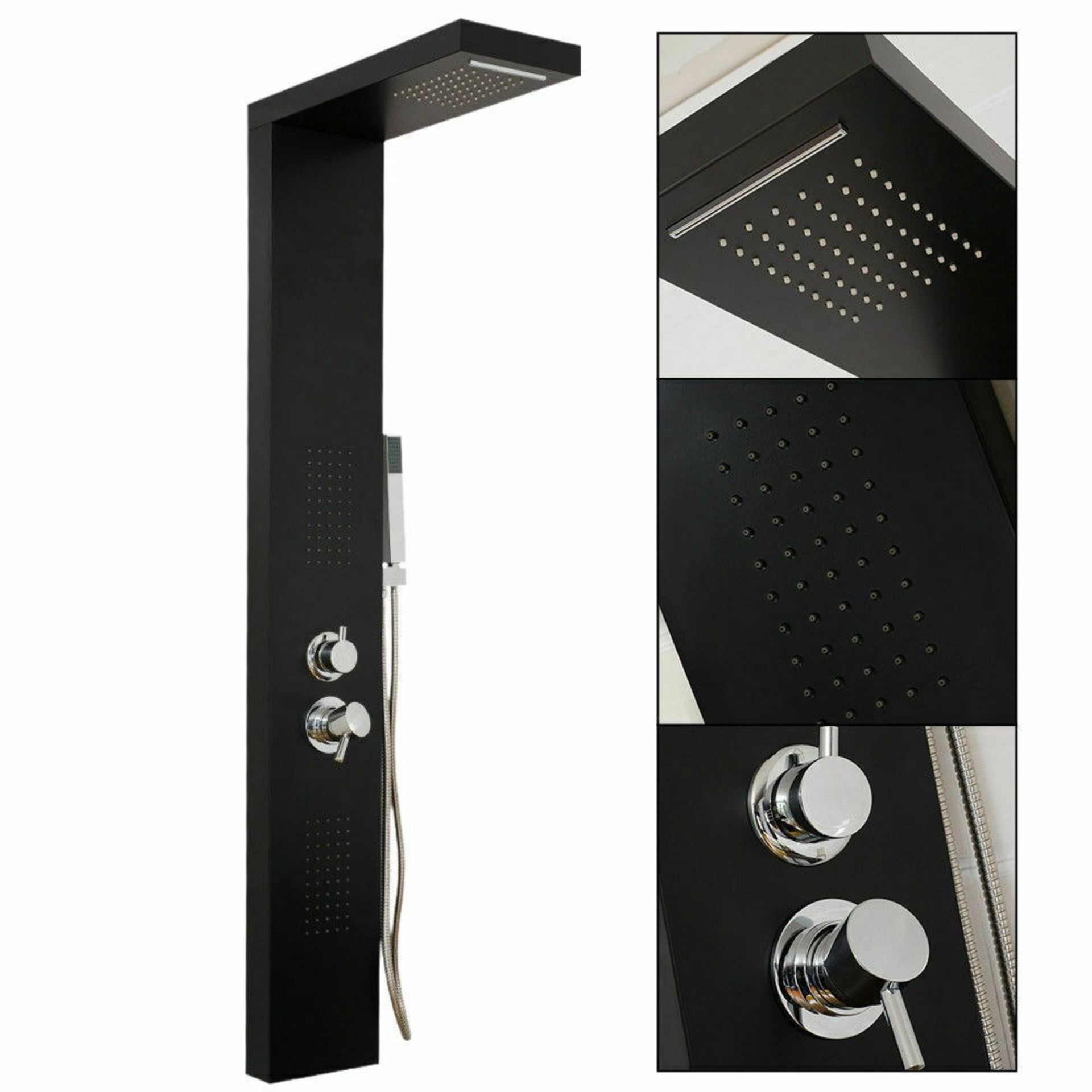 (DE5) Black Square Modern Bathroom Shower Column Tower Panel System With Hand Held & Massage Je... - Image 2 of 5