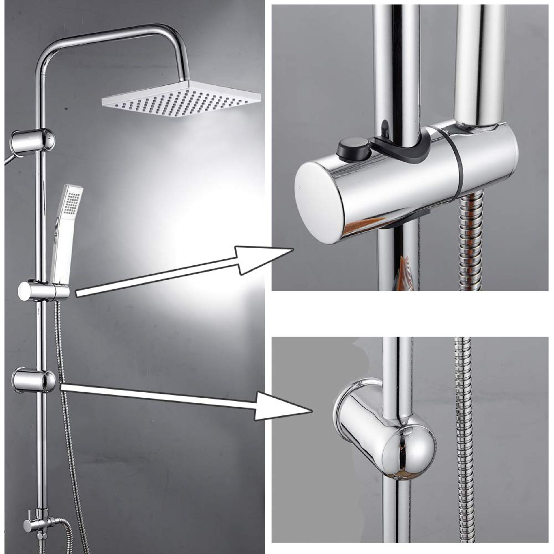 (XL120) Modern Chrome Riser Rail Mixer Square Shower Head Kit for Bathroom. Exceptional Build Q...( - Image 2 of 3
