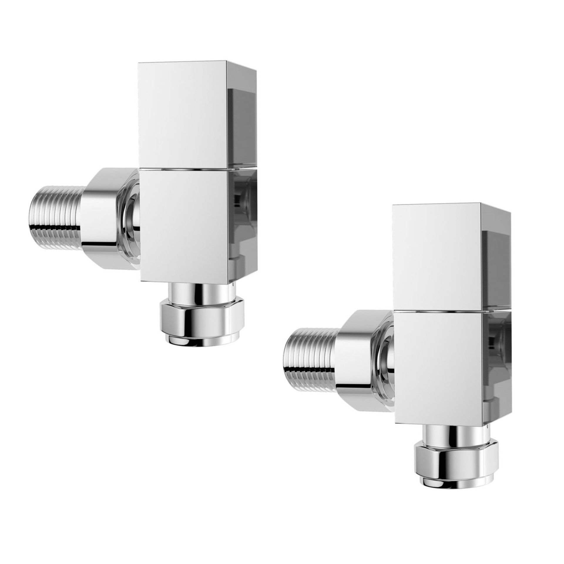 Square Chrome Angled Radiator Valves 15mm Central Heating Taps RA35A. Chrome Plated Solid Brass...