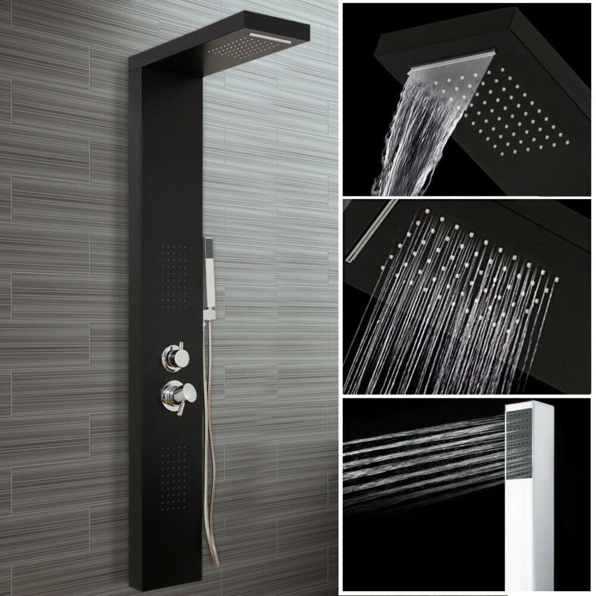 (DE5) Black Square Modern Bathroom Shower Column Tower Panel System With Hand Held & Massage Je... - Image 3 of 5
