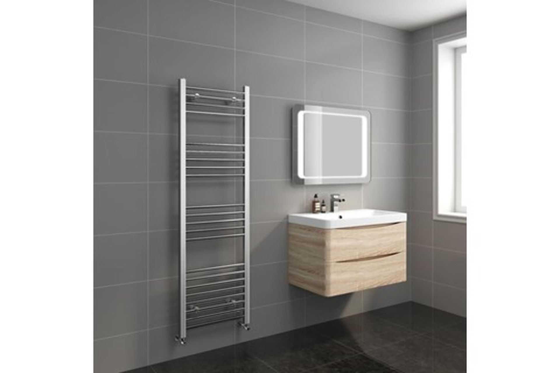 1600x500mm - 20mm Tubes - Chrome Heated Straight Rail Ladder Towel Radiator. NS1600500.Made fro...