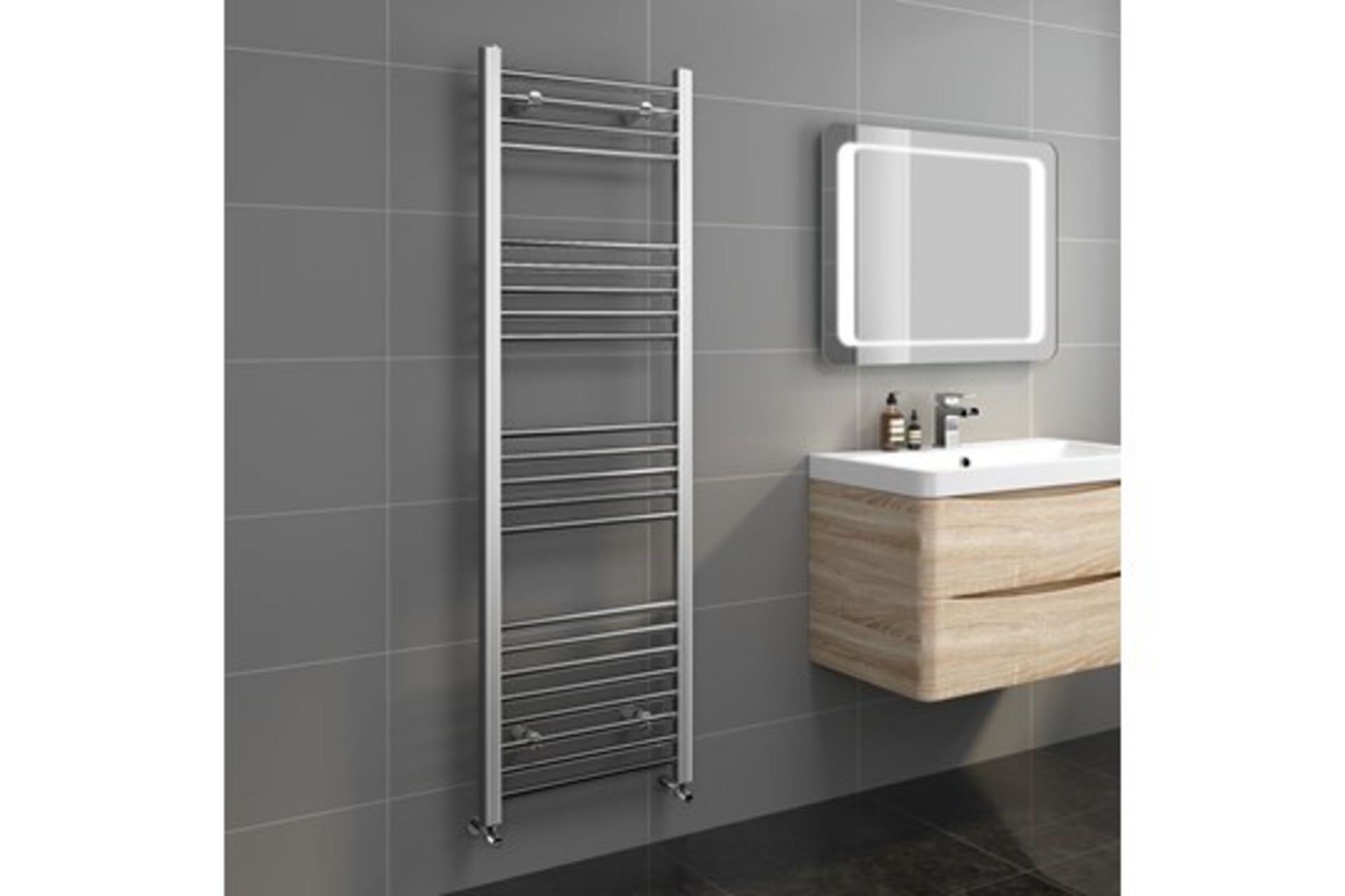 1600x500mm - 20mm Tubes - Chrome Heated Straight Rail Ladder Towel Radiator. NS1600500.Made fro...