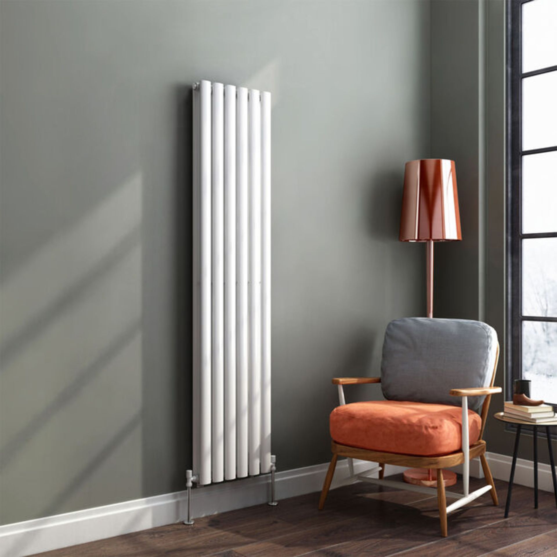 1800x240mm Gloss White Double Oval Tube Vertical Radiator. RRP £307.99. Made from high quality... - Image 2 of 3