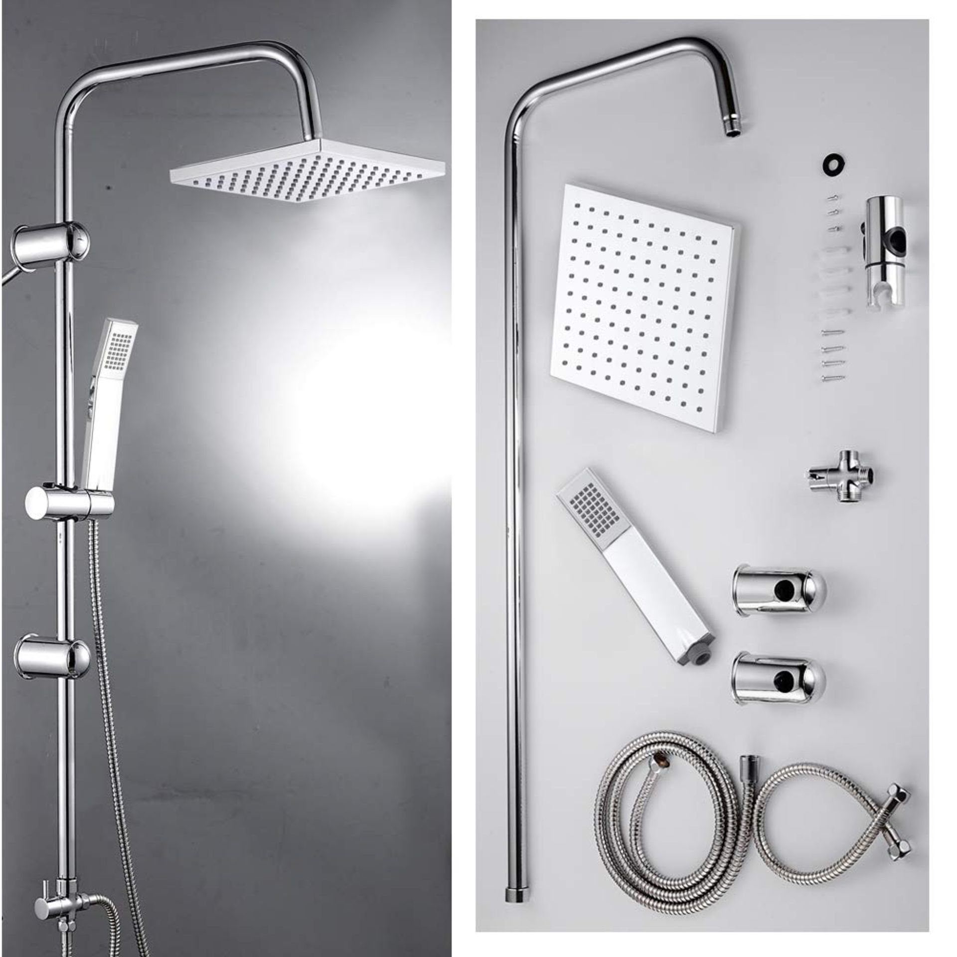 (XL120) Modern Chrome Riser Rail Mixer Square Shower Head Kit for Bathroom. Exceptional Build Q...(