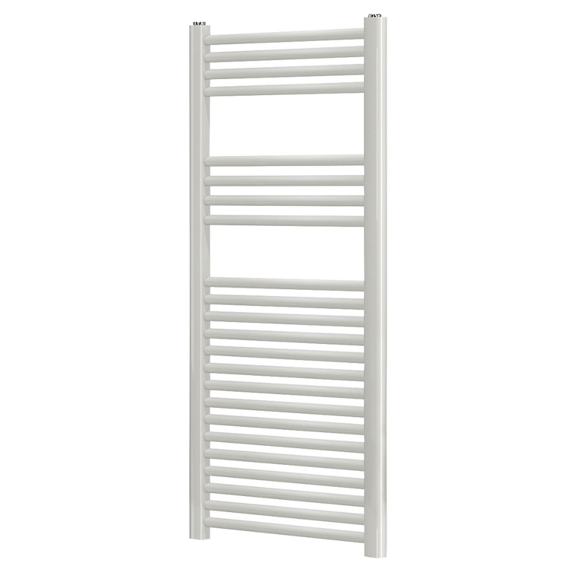 (QW117) 1200x450mm White Heated Towel Radiator. RRP £189.99. Made from low carbon steel FinishedWith