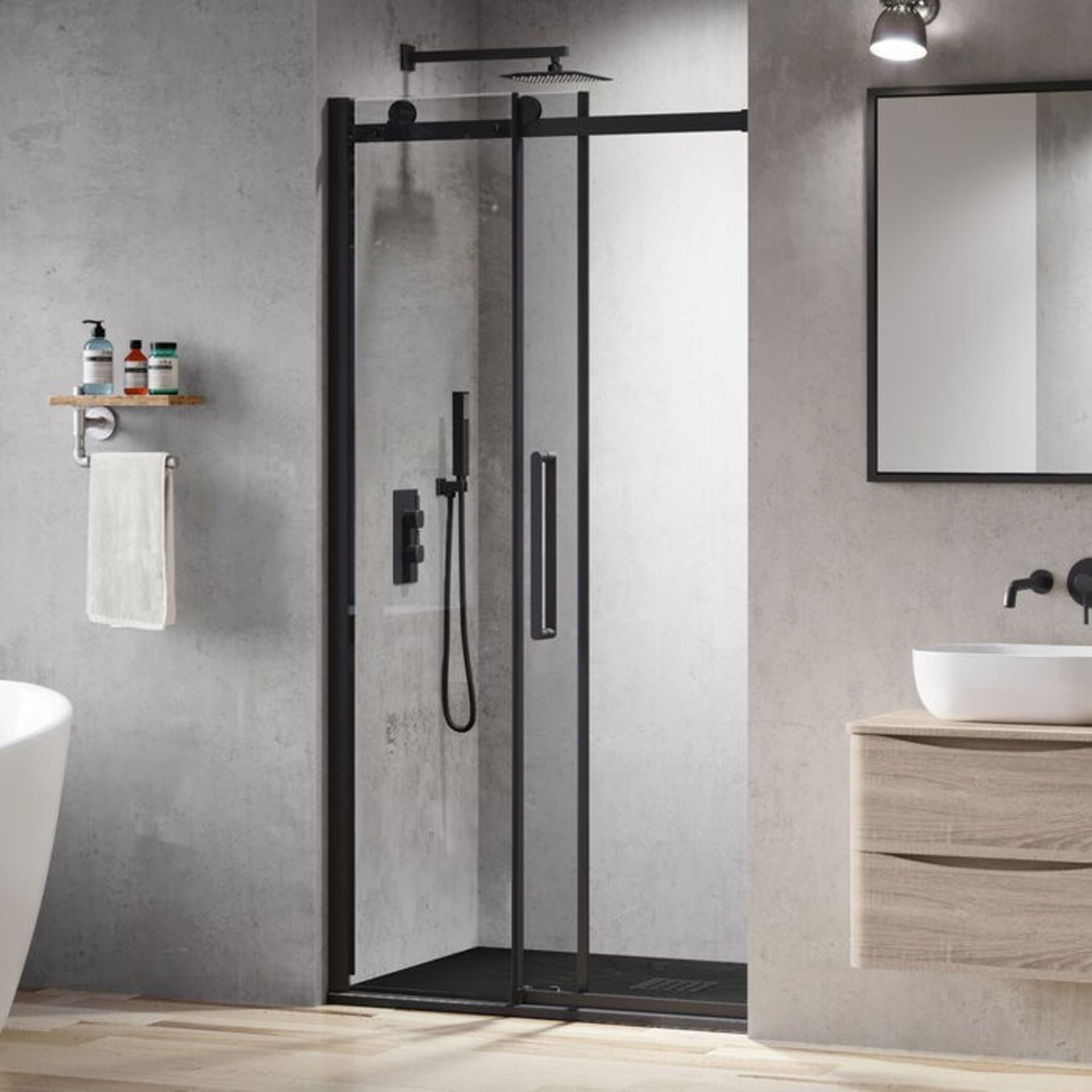 (CP41) 1000mm Black Frameless Sliding Shower Door. RRP £499.99. 8mm EasyClean glass - Our glas... - Image 2 of 3