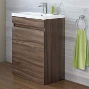 (TT71) Walnut Storage Cabinet & Ceramic Basin Vanity Unit Floor Standing.RRP £499.99 Comes com...