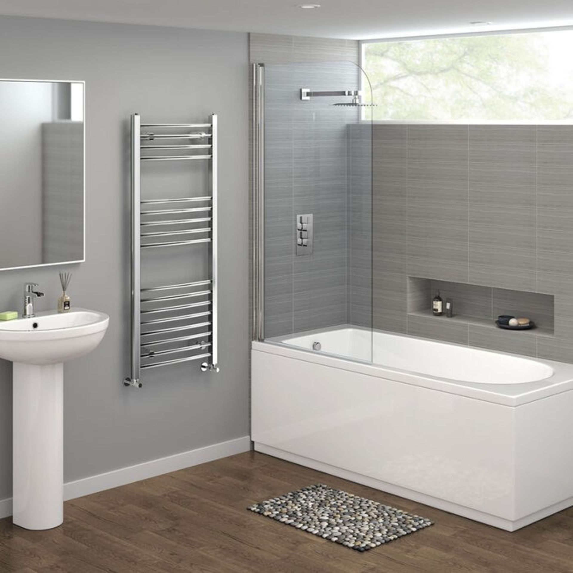 (HM140) 1100x450mm - 20mm Tubes - Chrome Curved Rail Ladder Towel Radiator. RRP £259.99.Made f... - Image 2 of 3