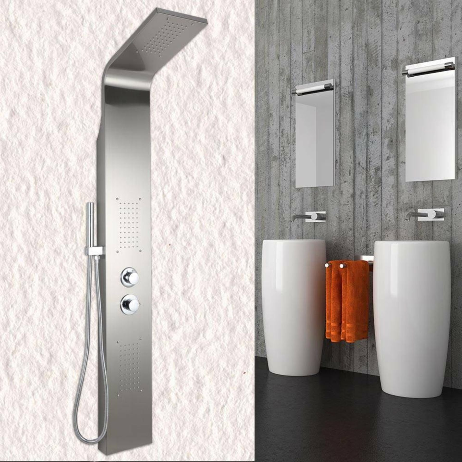 (UK142) Chrome Modern Bathroom Shower Column Tower Panel System With Hand held Massage Jets. R...