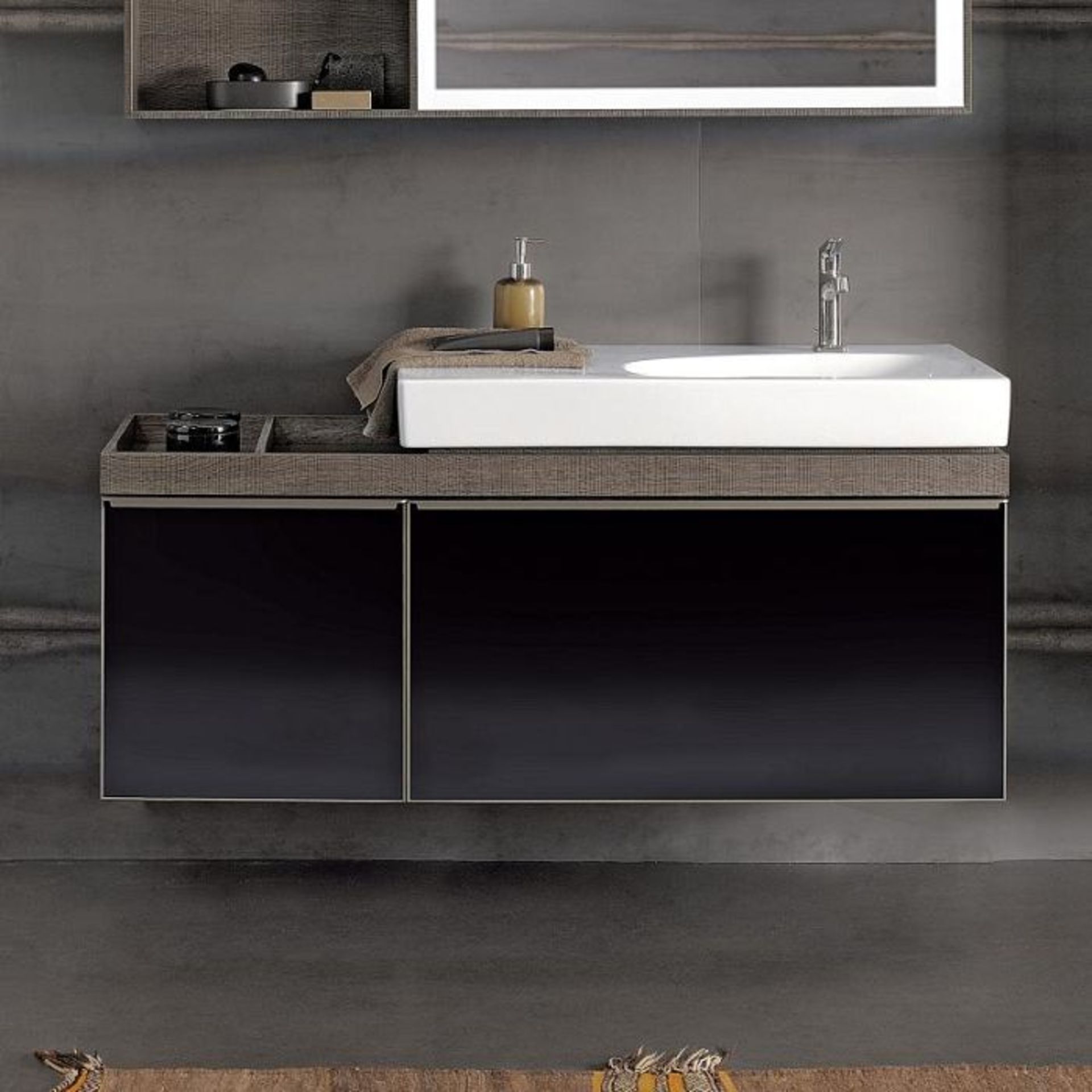 (QR2) Keramag 1184mm Citterio Grey/Brown Vanity Unit with Shelves. RRP £1899.99. Comes complet...