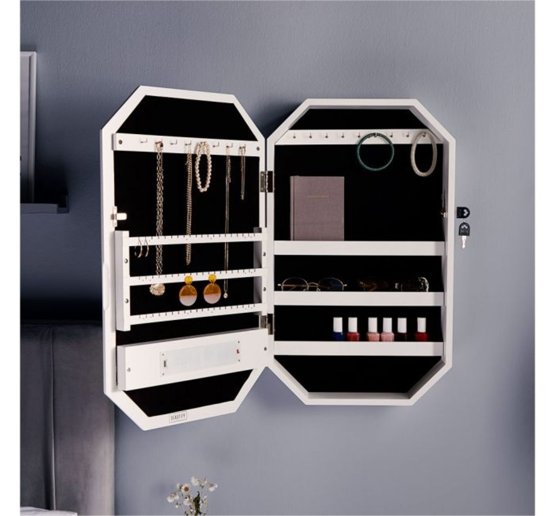 (QP36) LED Hollywood Storage Mirror Discrete storage space includes 4 internal shelves, 60 ear...(( - Image 3 of 4