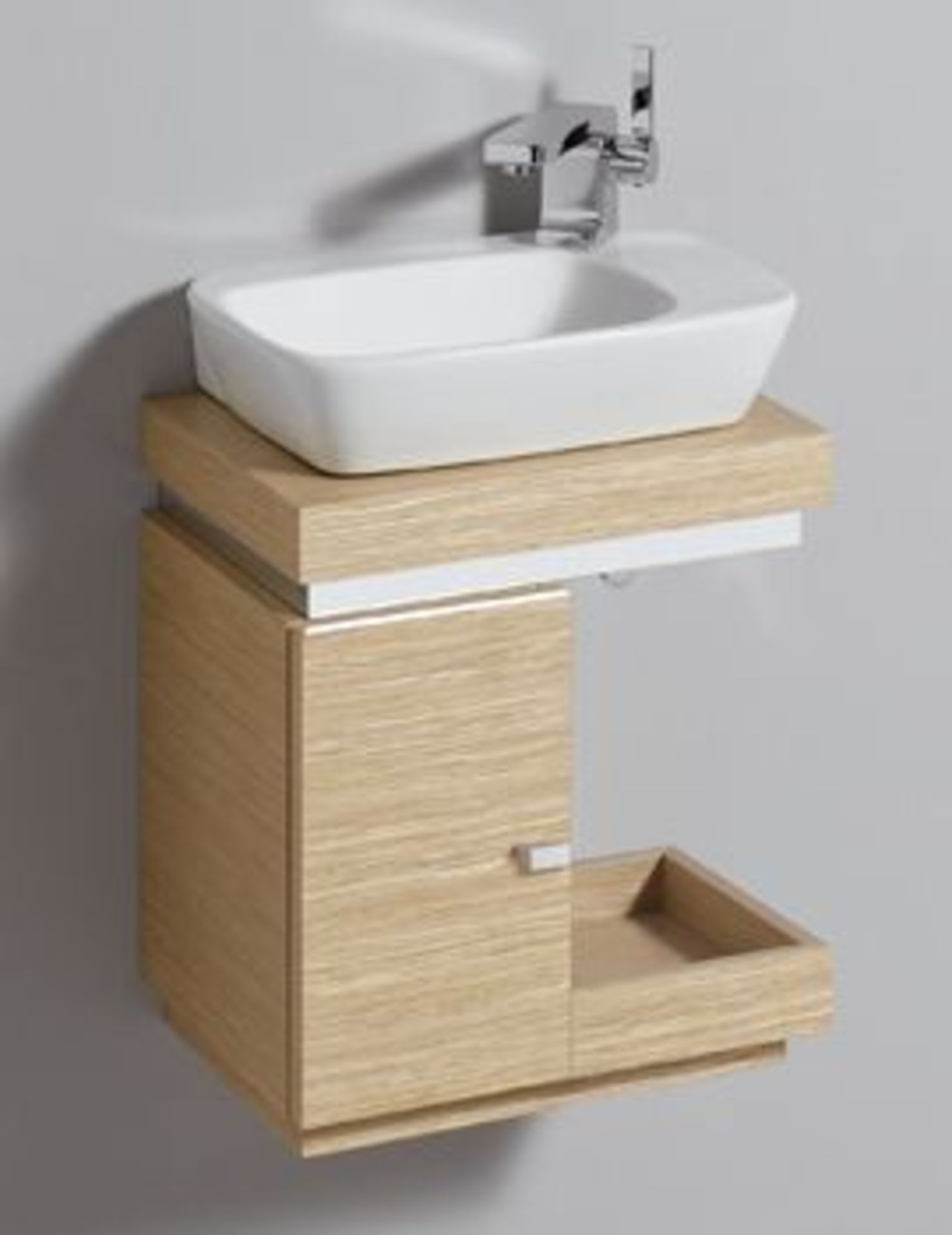 (QR33) Keramag Silk Oak Hand rinse Basin Vanity Unit with Storage. RRP £1,099.99.816440 .Comes... - Image 4 of 4