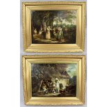 Pair of Early 19th c. Country Genre Scenes Oil on Canvas