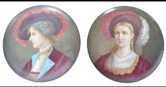 Pair of French portrait plates wall chargers