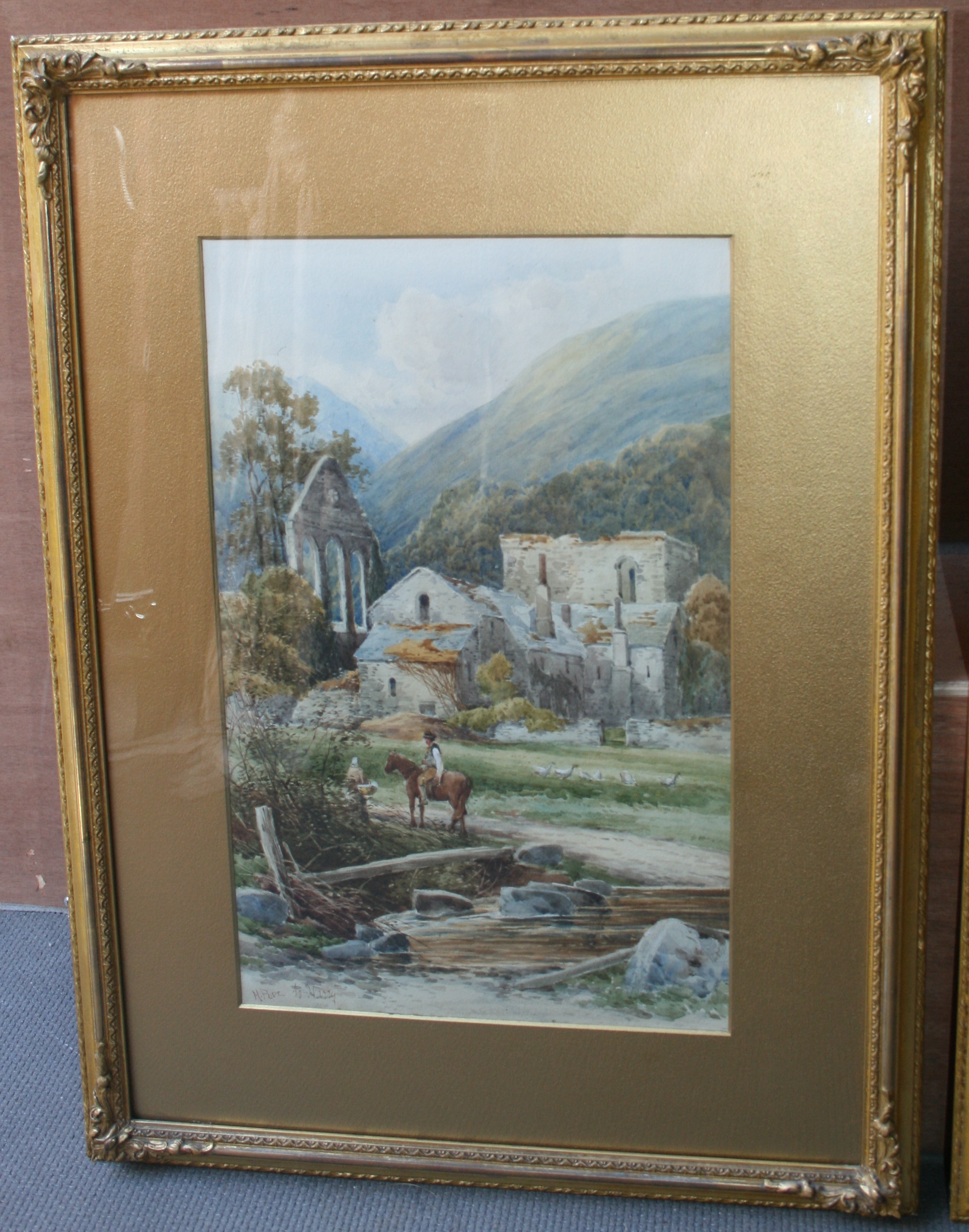 Pair Watercolours Henry Pope (British,1843-1908) Vale Crucis Abbey - Image 2 of 3