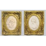 Pair of Ornate Decorative Gilt Framed Marble Relief Plaques