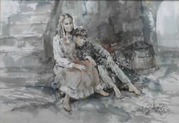 "The fishermans children" watercolour by Gordon King bn 1939 British artist