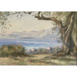 A COUNTRY LANDSCAPE, monogrammed watercolour painting