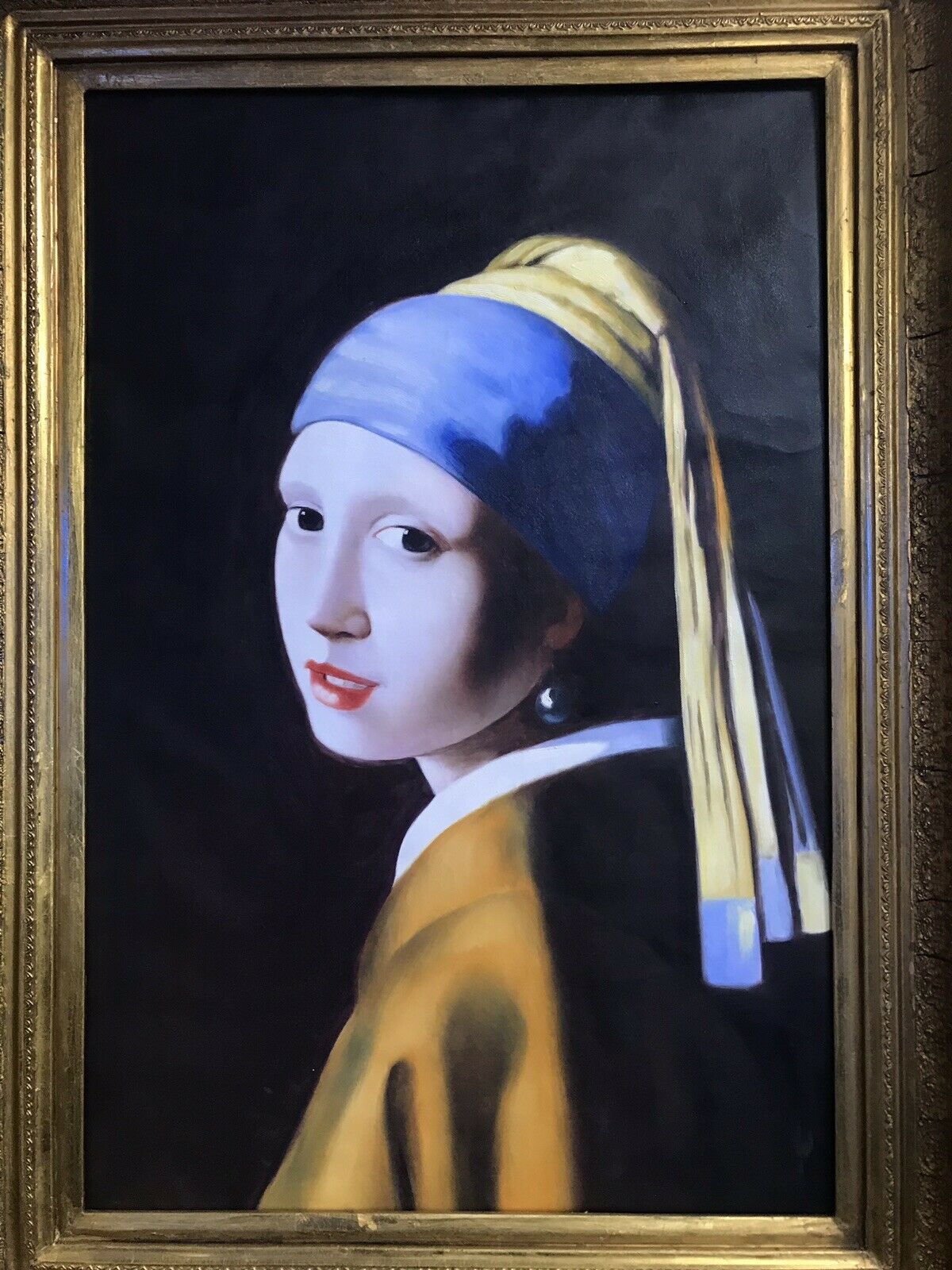 Grand Oil Painting After Vermeer Set In Gilt Frame