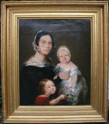 Early 19th c. Family Portrait Painting Oil on Canvas
